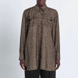 NWT Brunello Cucinelli Silk Pongee Floral Print Violet Beige Womens Shirt Sz XS